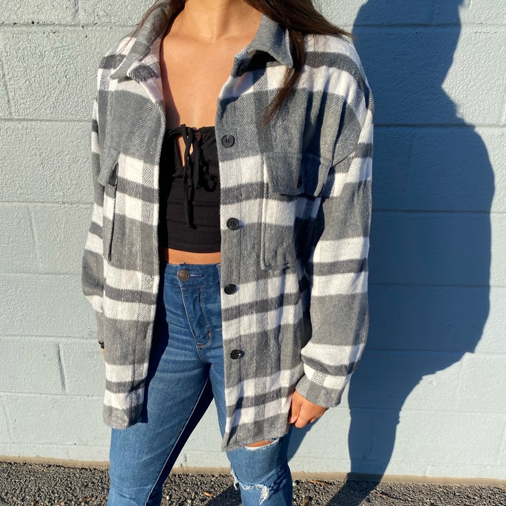 Gray plaid shacket